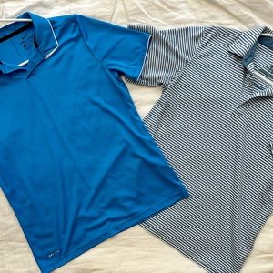 Lot of 2 Boys Nike and Johnnie-O golf polo shirts XL 14 LKNEW blue white stripe